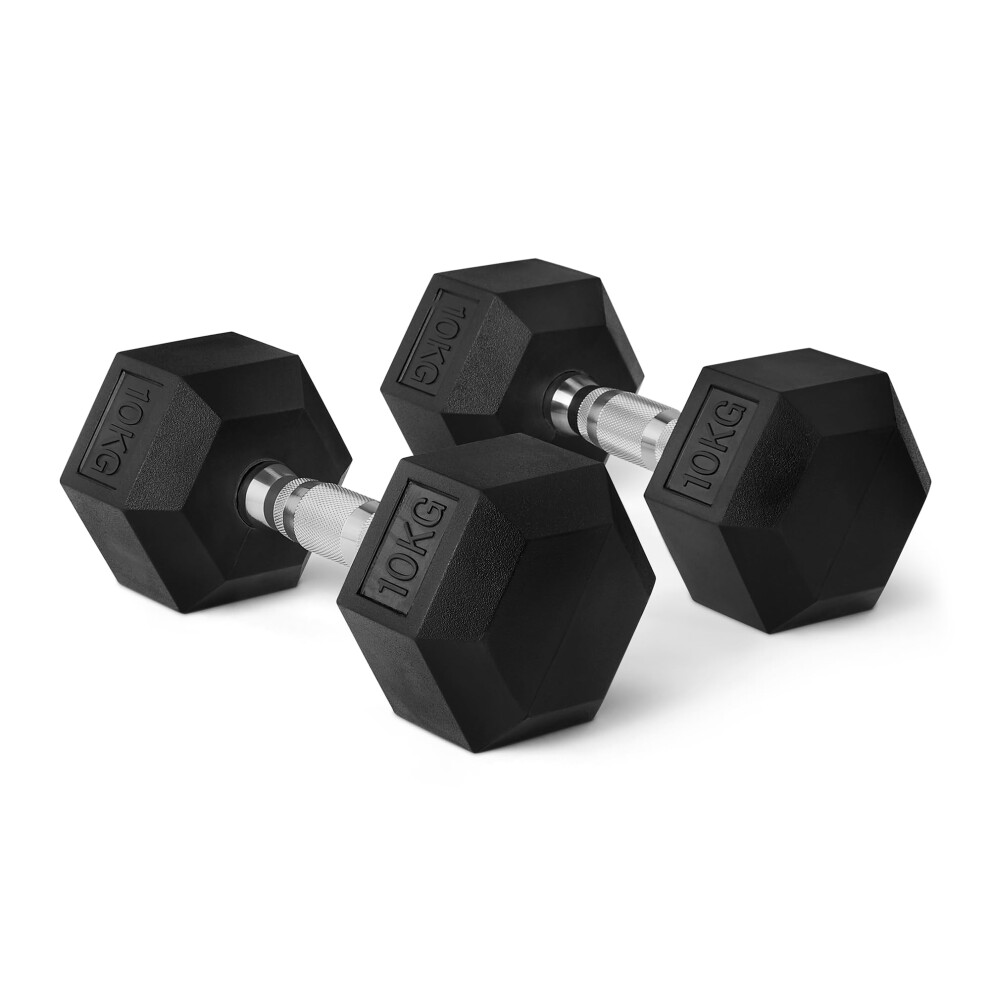 Amazon Basics Rubber Encased Hex Dumbbell Weights Set, 10 kg, Black