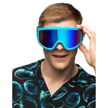 Adult fluorescent blue ski goggles