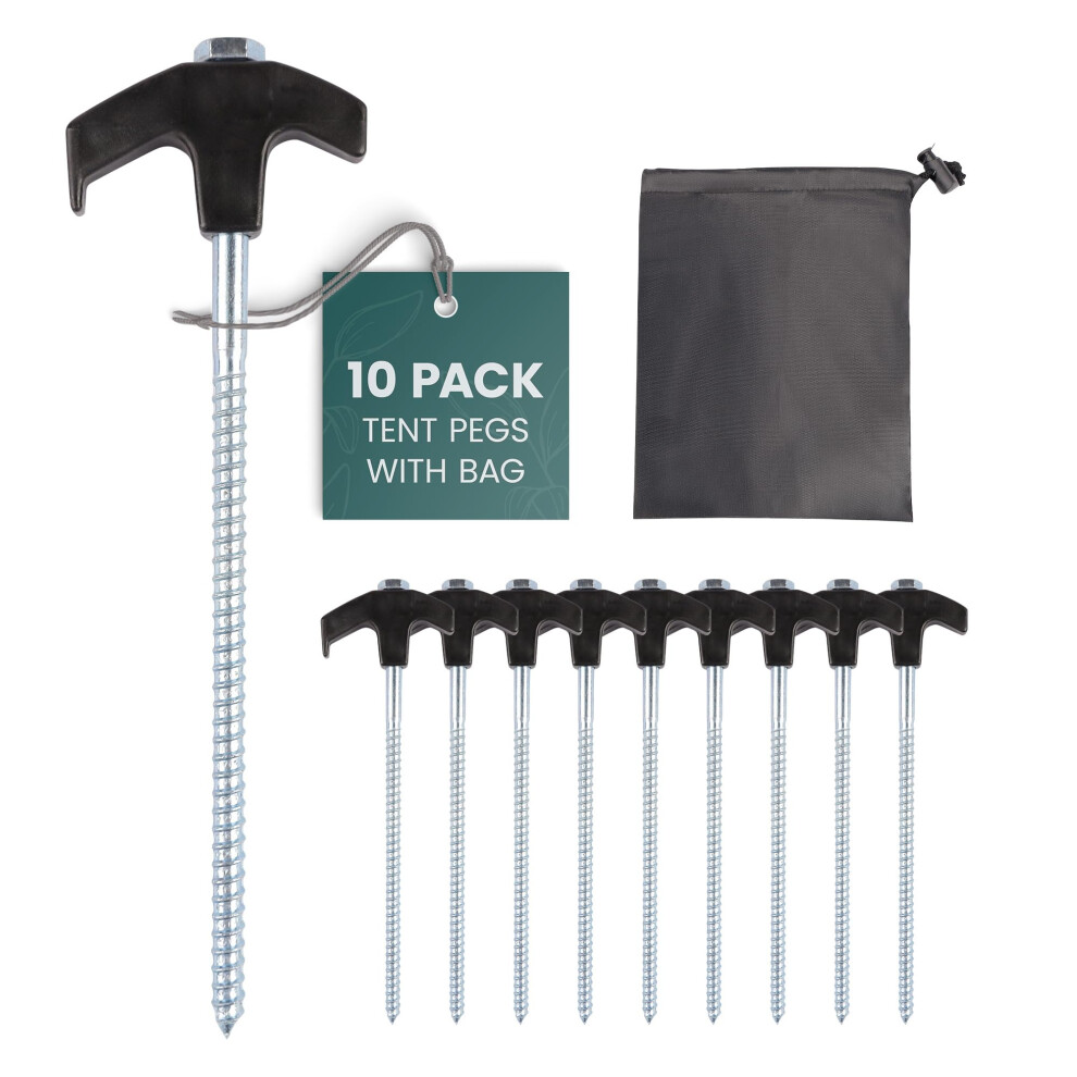 Green Haven 10 Pack Heavy Duty Screw Tent Pegs with Bag - Galvanized I-image-OPC-PJQ7WP9-NEW