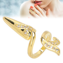 Damen Fingernagelringe Charmante Rhinestone Nagelüberzug-Ring zur Nagelkunstdekoration Goldener Schwanz Finger