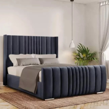 (Silver, 4ft Small Double) Wing Panel Bed Frame with Orthopedic Mattress Plush Velvet 48" Headboard, 18" Footboard