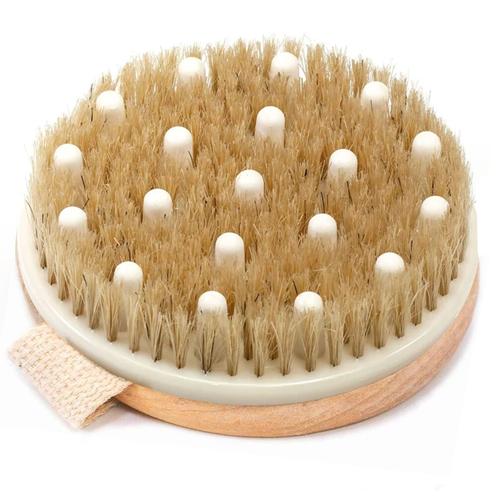 Dry Brushing Body Brush for Lymphatic Drainage and Cellulite - Natural Bristles Exfoliating Brush with Massage Nodes