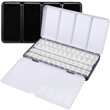 Empty Watercolor Palette Metal Tin with Fold-Out Tray 52 Half Pans for Plein Air Acrylic and Oil Painting