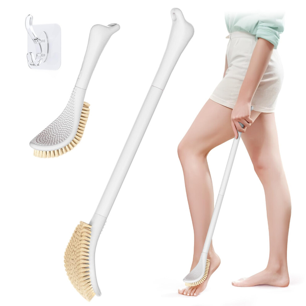 Foot Brush for Shower - 3-in-1 Adjustable Foot Scrubber 10.2''-27.5'' for Seniors, Pregnant, Disabled, Injured, White