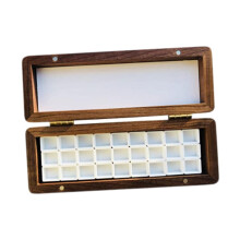 Watercolor Paint Box Empty Palette Box Wooden Folding Paint Tray with 27 Grids for Art Storage in Walnut Finish