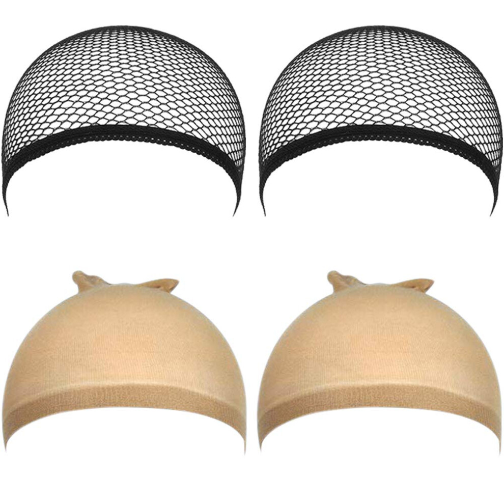 Unisex Black,Brown 4 Pieces Stretchy Nylon Wig Caps, Light Brown And Black Mesh Closed End Stocking Caps For All Wig Styles