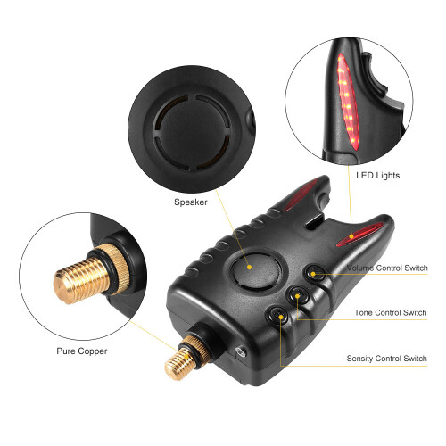 Kit d'alarme de touche de pêche de 35 cm, 2 LEDs, multicolore