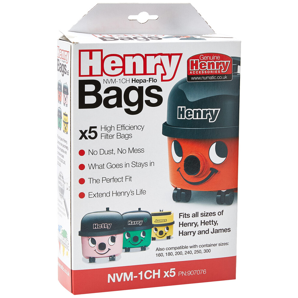 Numatic Henry Nvm-1Ch/907076 Hepaflo Vacuum Bags, Pack Of 5, White