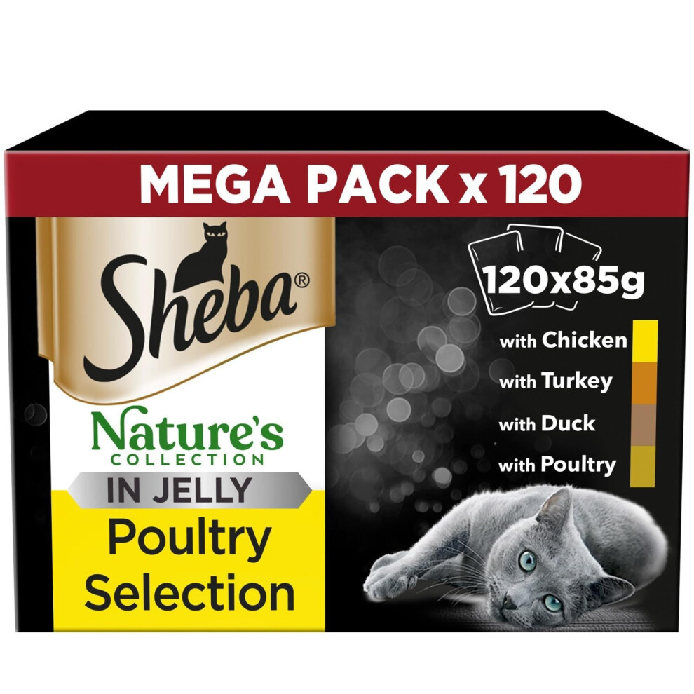 Sheba 120 X 85G Natures Collection Adult Cat Food Pouches Mixed Poultry In Jelly