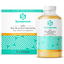 Symprove Daily Probiotic Drink - Mango & Passion Fruit, 10 Billion CFUs, 4 Clinically Studied Strains, Gut & Immune Support, Water-Based, Vegan, Dairy