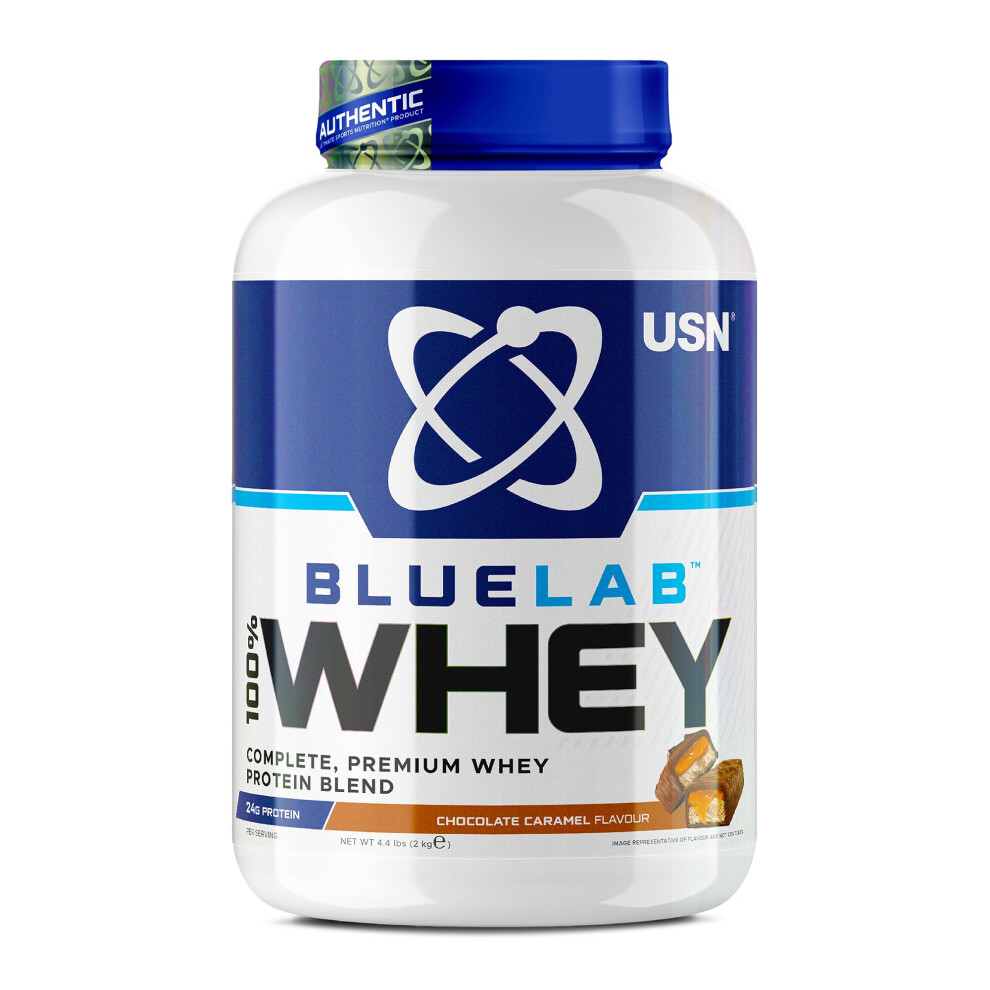 USN Blue Lab Whey Protein Powder: Chocolate Caramel - Whey Protein 2kg - Post-Workout - Whey Isolate - Muscle Building Powder Supplement With Added
