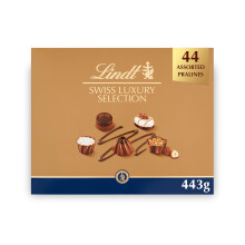 Lindt Swiss Luxury Selection - 44 Assorted Milk, White and Dark Chocolate Box Extra Large, 443g - Gift Present or Sharing Box - Easter, Birthday,