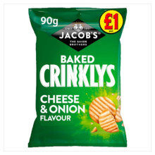 Jacob's Baked Crinklys Cheese & Onion Snacks 90g x Case of 15