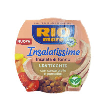 12x Rio Mare Insalatissime Insalata di Tonno Lenticchie Tuna Salad with Lentils, Yellow Carrots and Tomatoes Tinned Food 160g