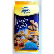 Tago Wafer Rolls from Serendib | Crispy wafer rolls with flavoured Cream Filling (150g) | (30 Packets, Salted Caramel)
