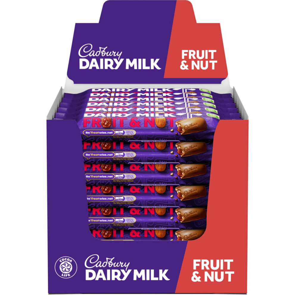 Cadbury Dairy Milk Chocolate Fruit & Nut Bar, 49G (Pack Of 48)