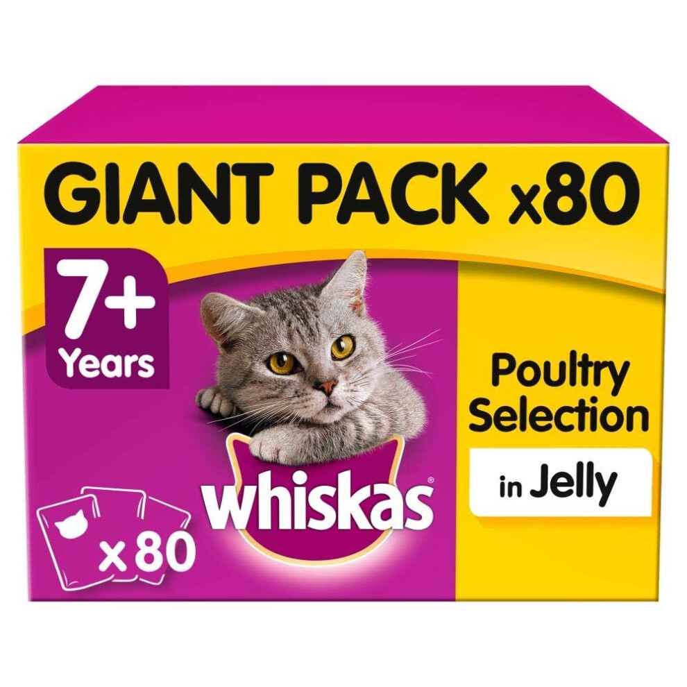Whiskas 7+ Cat Pouches Poultry Selection In Jelly, 80 X 100G