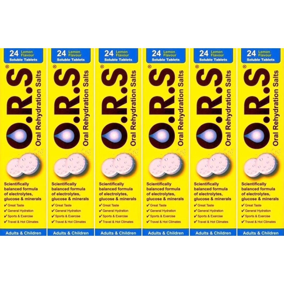 O.R.S Oral Rehydration Salts 24 Lemon Flavour Soluble Tablets x 6 Packs
