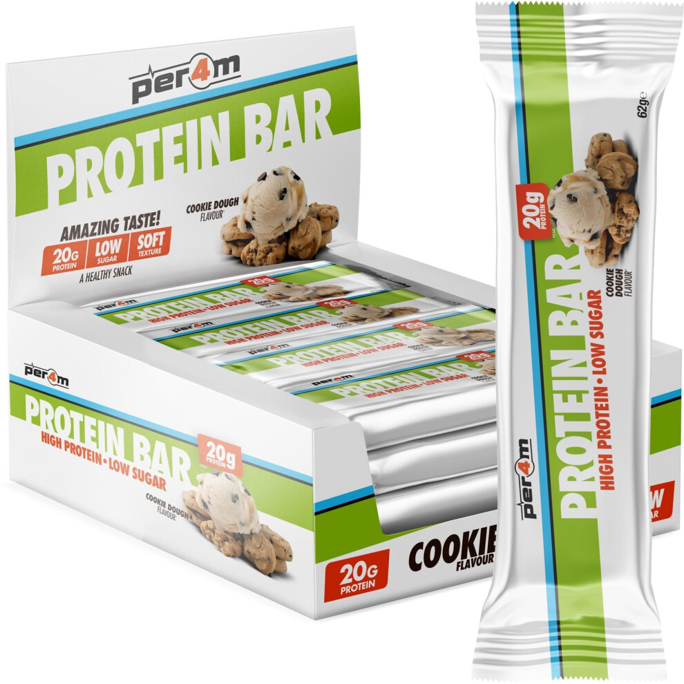 Per4m On-The-Go Protein Bar | High Protein, Low Sugar Bar With 20G Protein | Nutritional & Healthy Gym Snack Bar | Box Of 12 X 62G (Box, Cookie Dough)