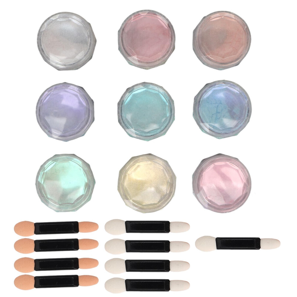 Mirror Effect Nail Powder - 9 Colors High Translucent Aurora Metallic Nail Art Powder with Double Head Applicator