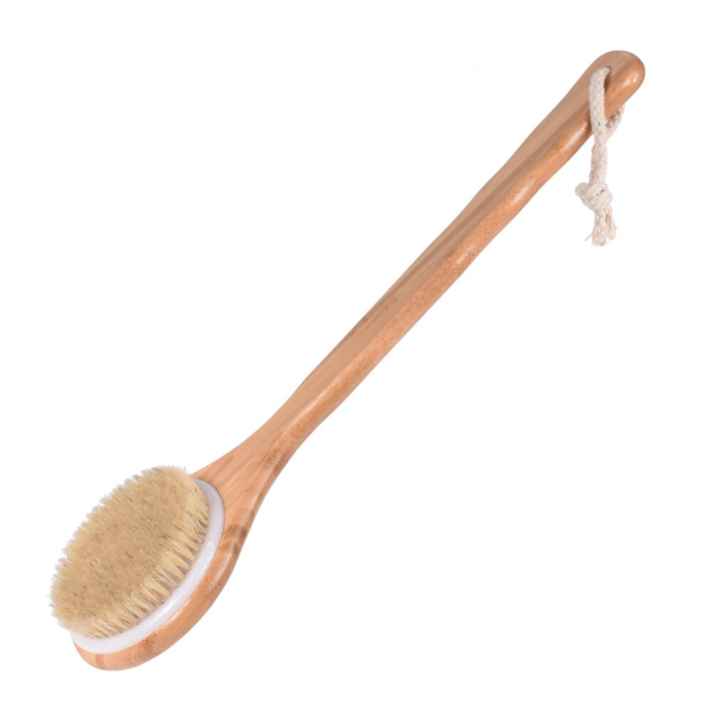 Ergonomic Handle Bristle Brush with Natural Loofah Sponges - Soft Exfoliating Bath Sponge for Body and Shower Use