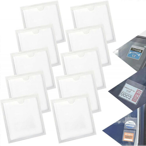 10 Pcs Car Permit Holder - Self-Adhesive Parking Permit Holders with Top Open Clear Ticket Holder