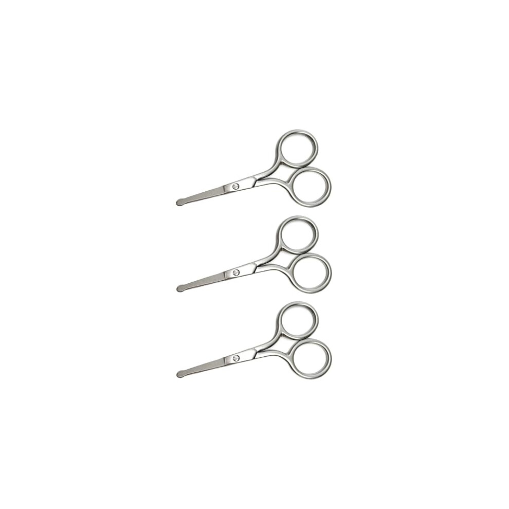 SC2041E Manicure Round Tip Scissors 3 Pack Stainless Steel for Pedicure, Facial Hair, Eyebrow, and Eyelash Grooming