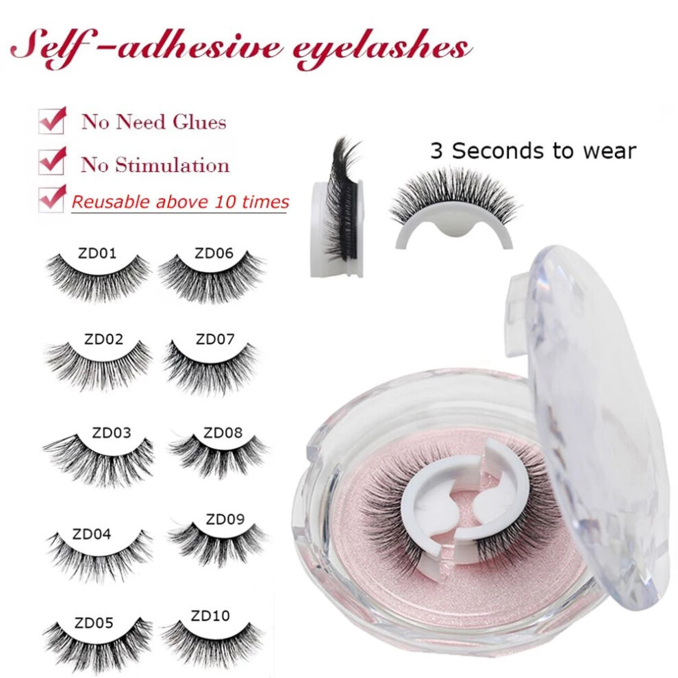 Black Self-Adhesive Reusable False Eyelashes Waterproof No Glue Needed