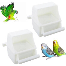 2pcs Hanging Bird Feeders for Cage Plastic Food Container with Perch for Parakeets