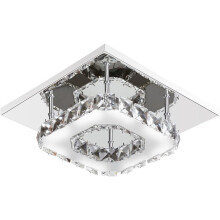 Modern K9 Crystal Chandelier LED Ceiling Pendant Light - Clear Glass Crystals, Chrome Canopy, 12W Warm White, 20cm Living Room