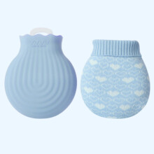 (Sky Blue) Hot Water Bottle Portable Small Hand Warmer Bag Reusable Heat Pack with Soft Cover for Pain Relief Winter Comfort