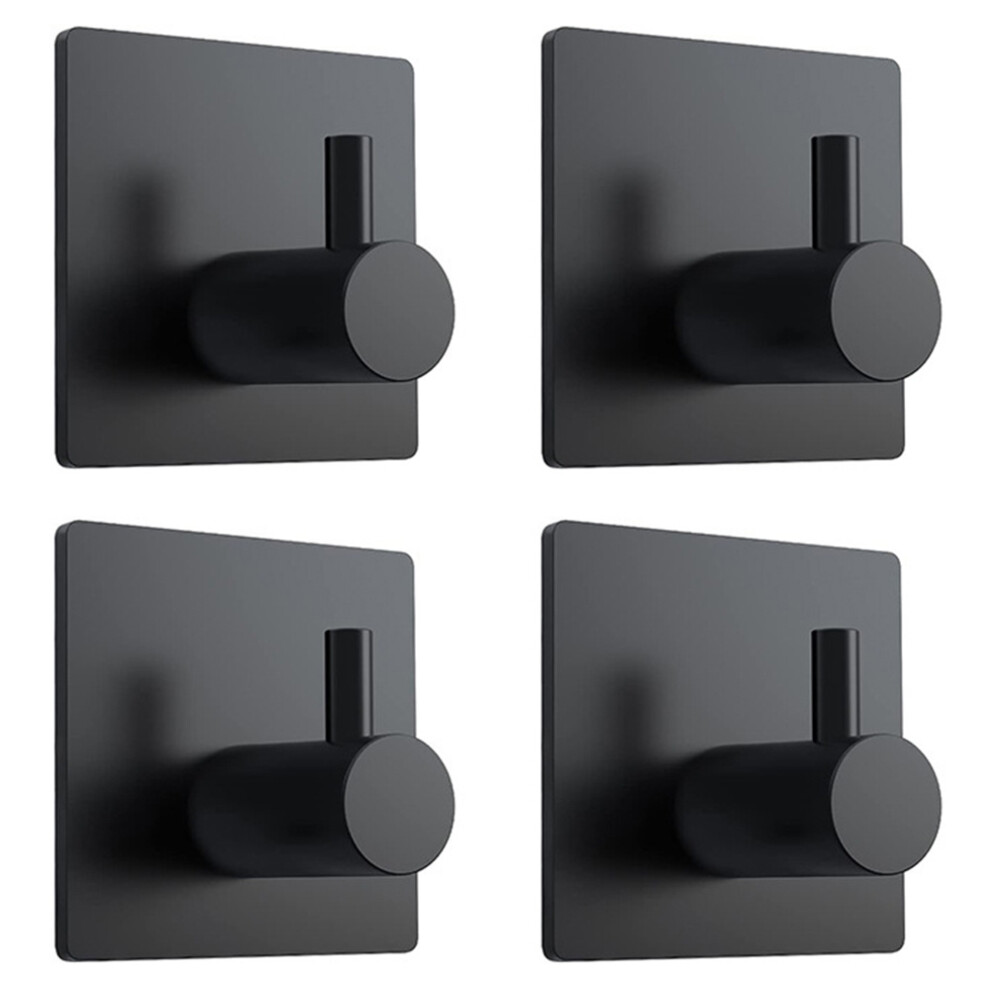 (Black) 4Pcs 304 Stainless Steel Adhesive Wall Organizer Hook No Drilling Cylinder Bathroom Towel Hanger 6914278791321