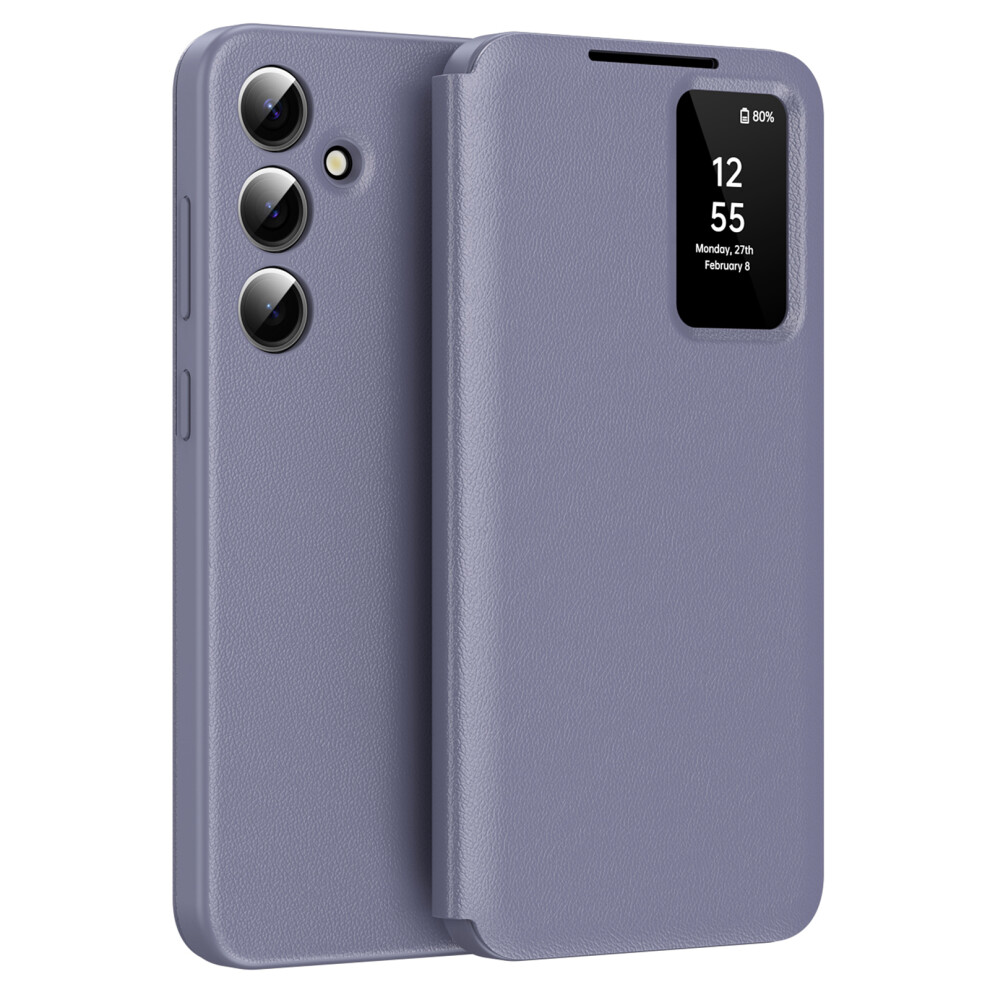(Grey Purple) For Samsung Galaxy S25+ Leather Phone Case With View Window Card Slot Purple,Grey 6914273447193