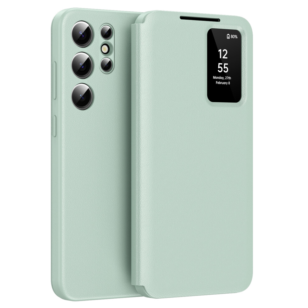 (Light ) For Samsung Galaxy S25 Ultra Case Leather Phone Cover With View Window Card Slot Green 6914275518372