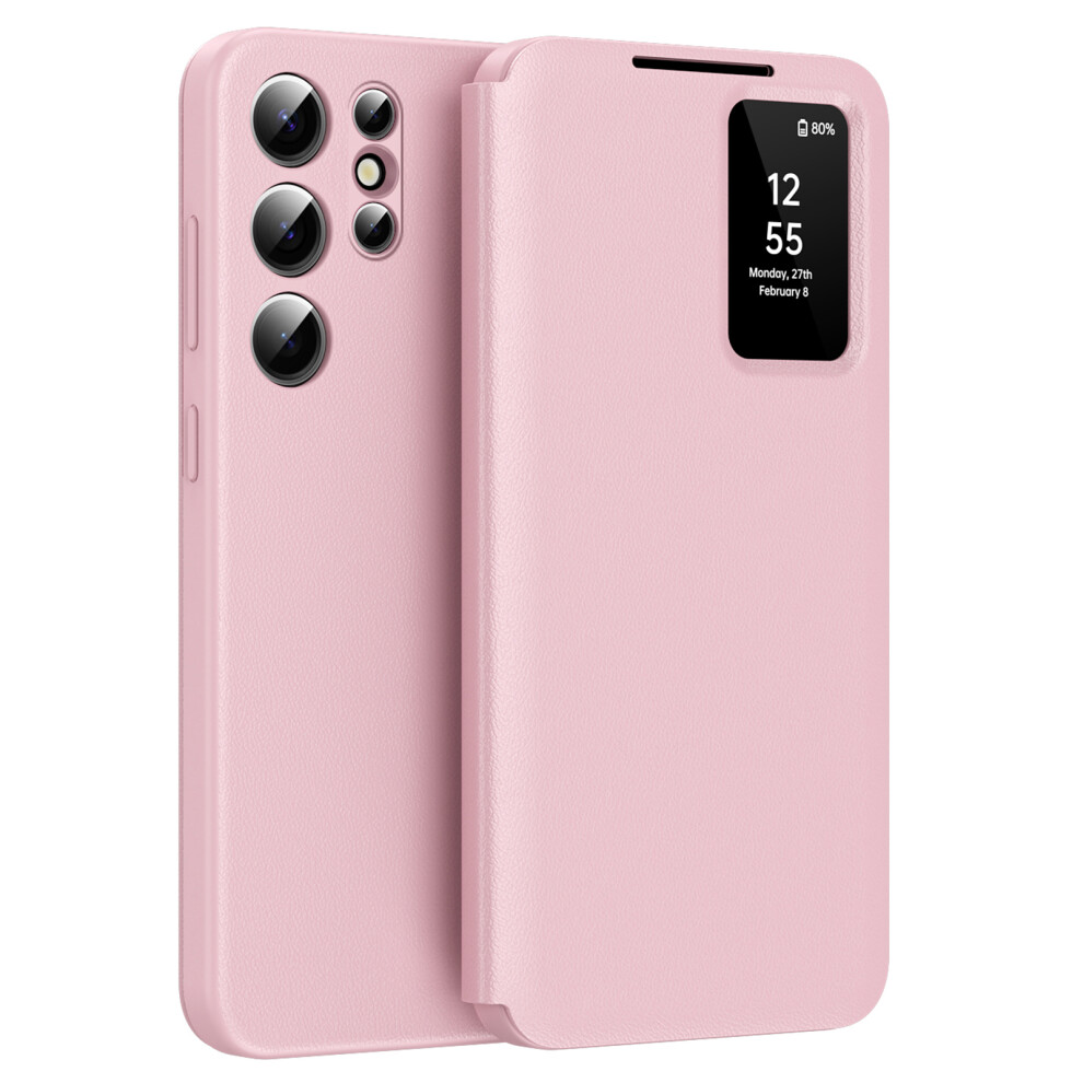 (Pink) For Samsung Galaxy S25 Ultra Case Leather Phone Cover With View Window Card Slot Pink 6914277716677
