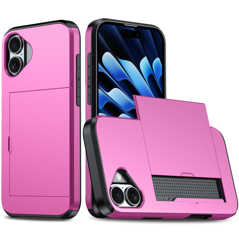 (Pink) For Iphone 16 Case Dual Layer Tpu + Pc Phone Cover With Sliding Card Slot Pink 6914270110311