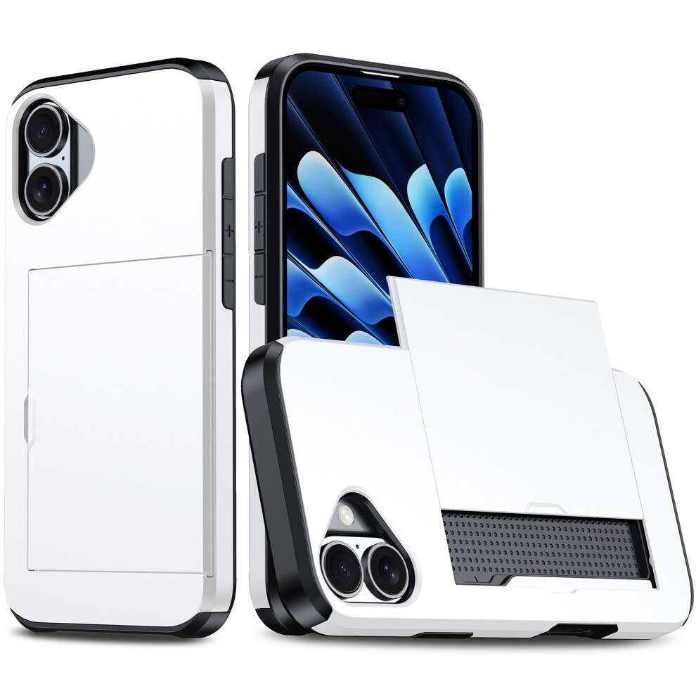 (White) For Iphone 16 Case Dual Layer Tpu + Pc Phone Cover With Sliding Card Slot White 6914270937451