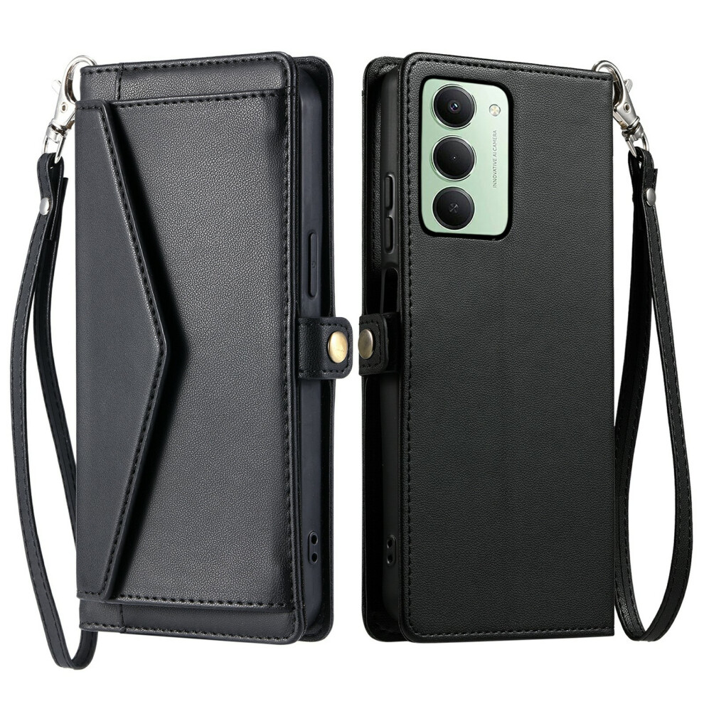 (Black) For Xiaomi Redmi 15 5G (Global) (169Mm) Leather Case With Wrist Strap Wallet Stand Phone Cover Black 6914276717668