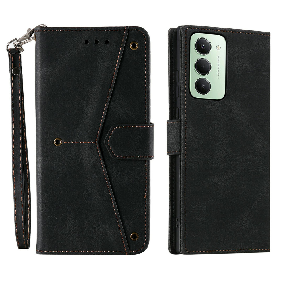 (Black) For Xiaomi Redmi 15 5G (Global) (169Mm) Leather Case Splicing Stitching Wallet Phone Cover With Wrist Strap Black 6914278576348