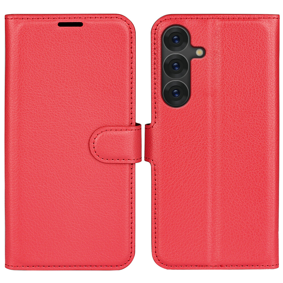 (Red) For Samsung Galaxy S25 Case Litchi Texture Shockproof Leather Wallet Phone Cover Red 6914275151463