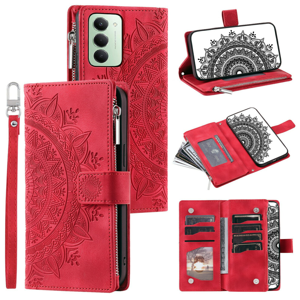 (Rose) For Xiaomi Redmi 15 5G (Global) (169Mm) Wallet Case Mandala Flower Pattern Pu Leather Phone Cover With Wrist Strap 6914279450876