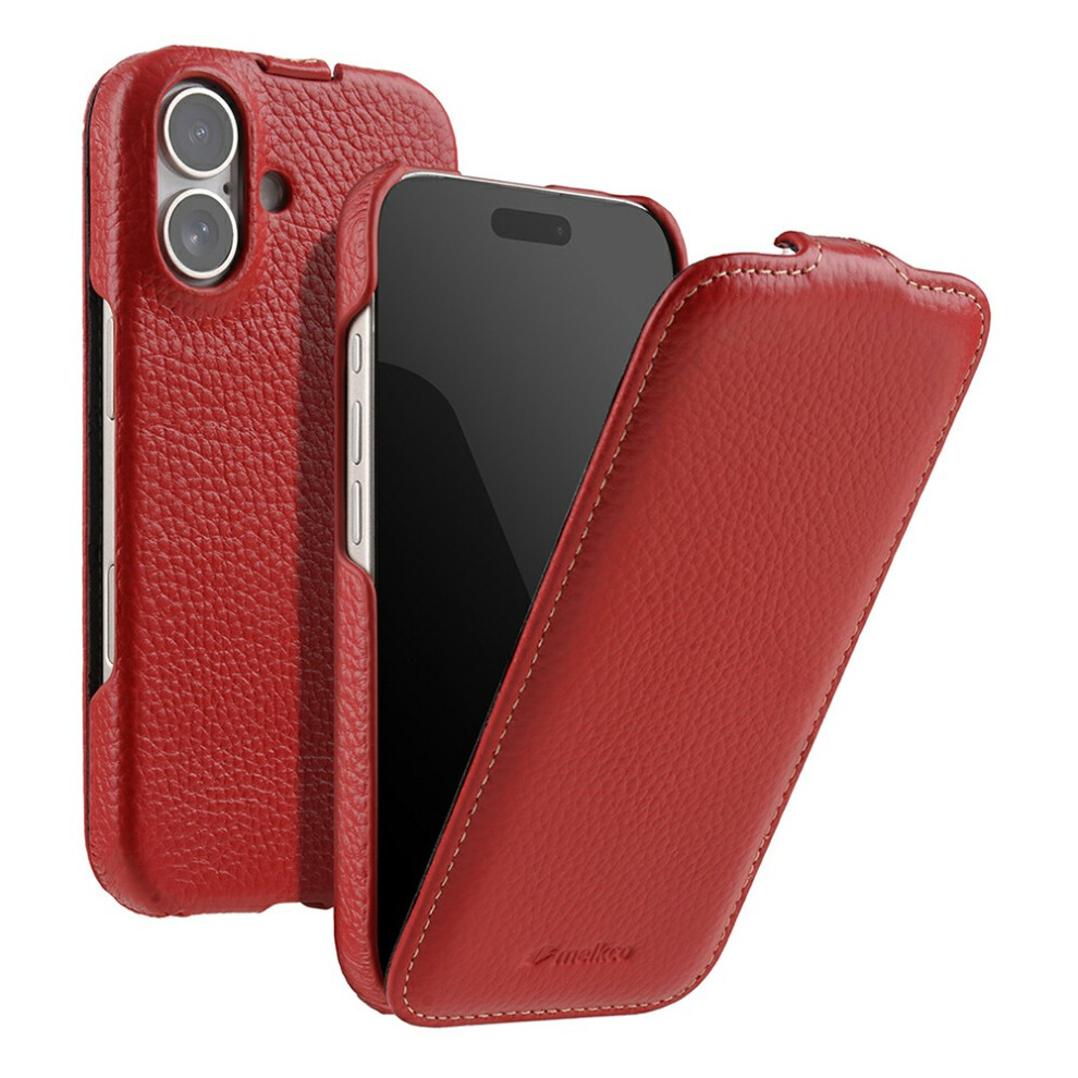 (Red) Melkco For Iphone 15 Case Compatible With Magsafe Vertical Flip Genuine Cow Leather + Pc Phone Cover Red 6914276408757