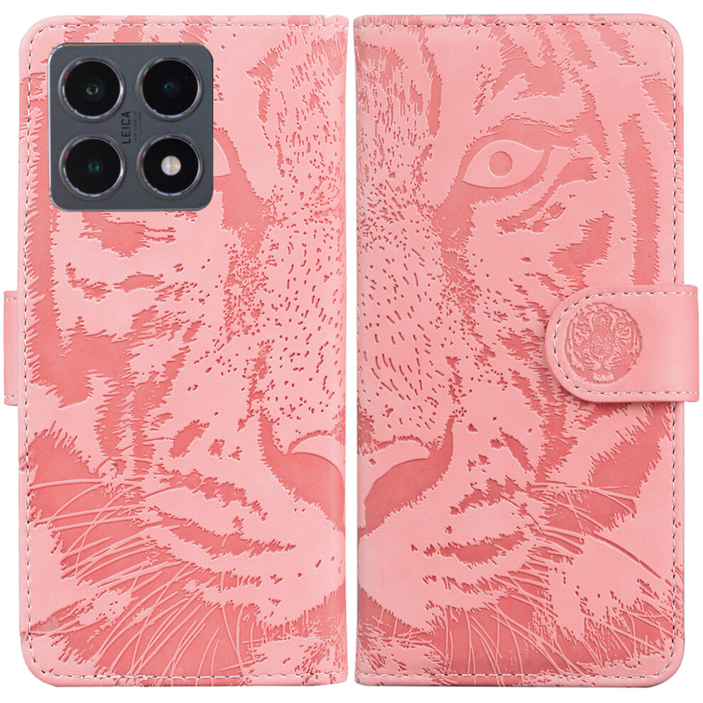 (Pink) For Xiaomi 15T Case Tiger Imprint Leather Wallet Phone Cover Pink 6914272759167
