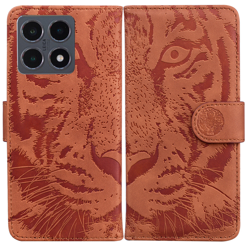 (Brown) For Xiaomi 15T Case Tiger Imprint Leather Wallet Phone Cover Brown 6914273151991
