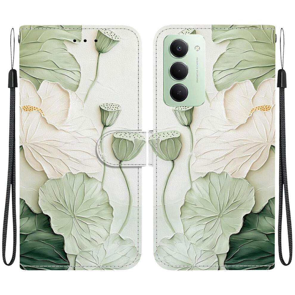 (Lotus) For Xiaomi Redmi 15 5G (Global) (169Mm) Wallet Case Pattern Printing Leather Stand Phone Cover With Strap 6914271979665