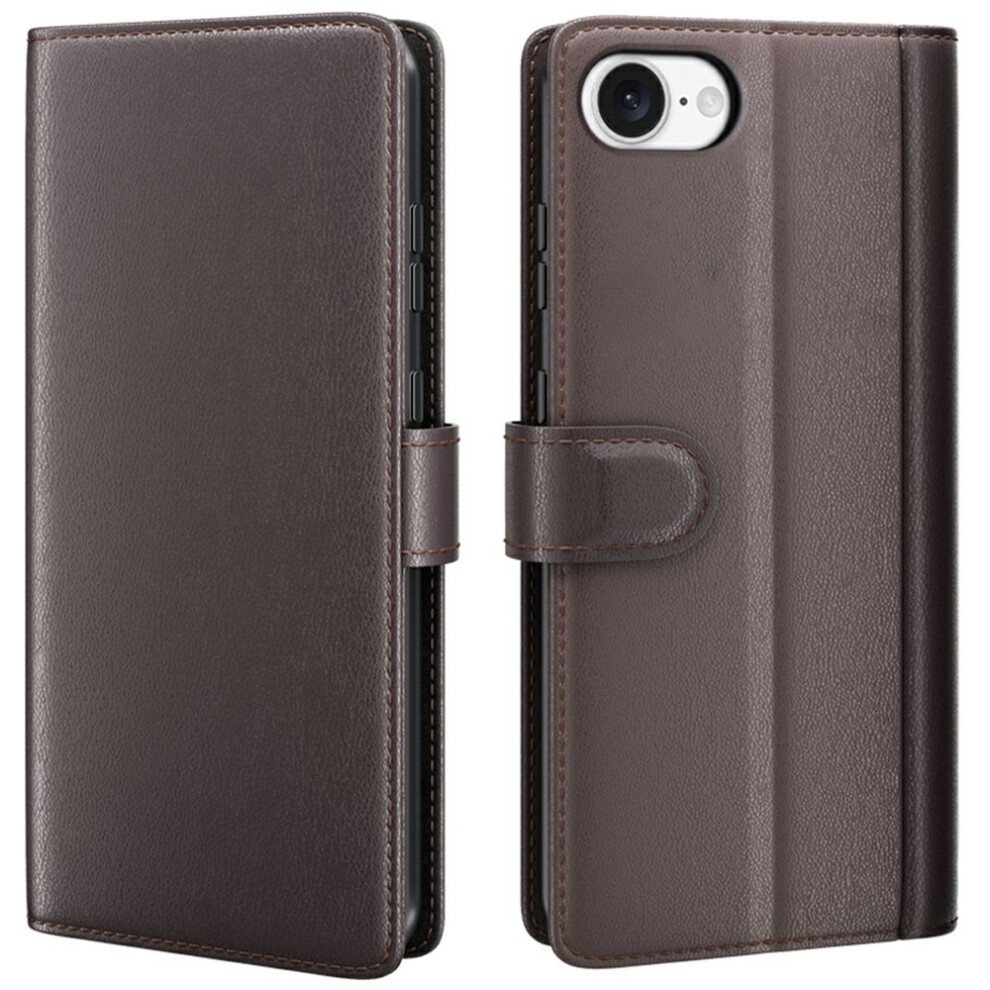 (Brown) For Iphone 16E Phone Cases Genuine Split Leather Wallet Mobile Cover Stand Brown 6914271121149