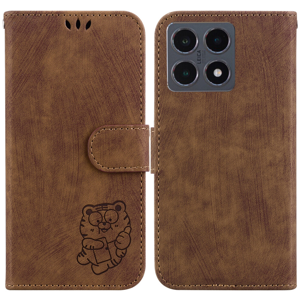 (Brown) For Xiaomi 15T Wallet Case Tiger Imprint Leather Shockproof Phone Cover With Wrist Strap Brown 6914272713947