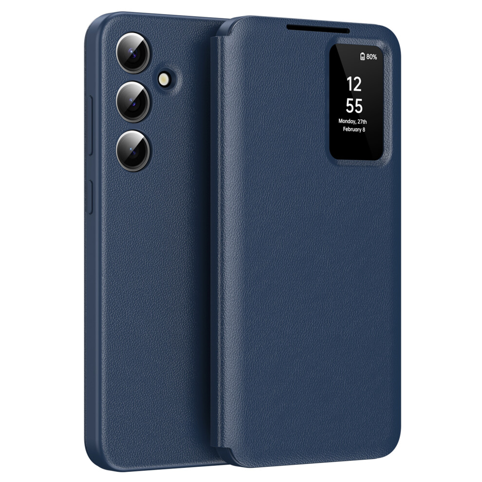 (Sapphire) For Samsung Galaxy S25 Leather Phone Case With View Window Card Slot Blue 6914275090298