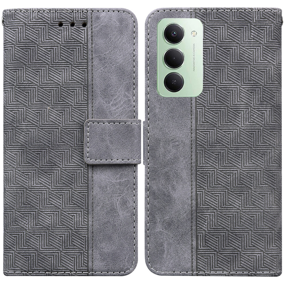 (Grey) For Xiaomi Redmi 15 5G (Global) (169Mm) Case Geometry Pattern Leather Wallet Phone Cover With Wrist Strap Grey 6914275759188