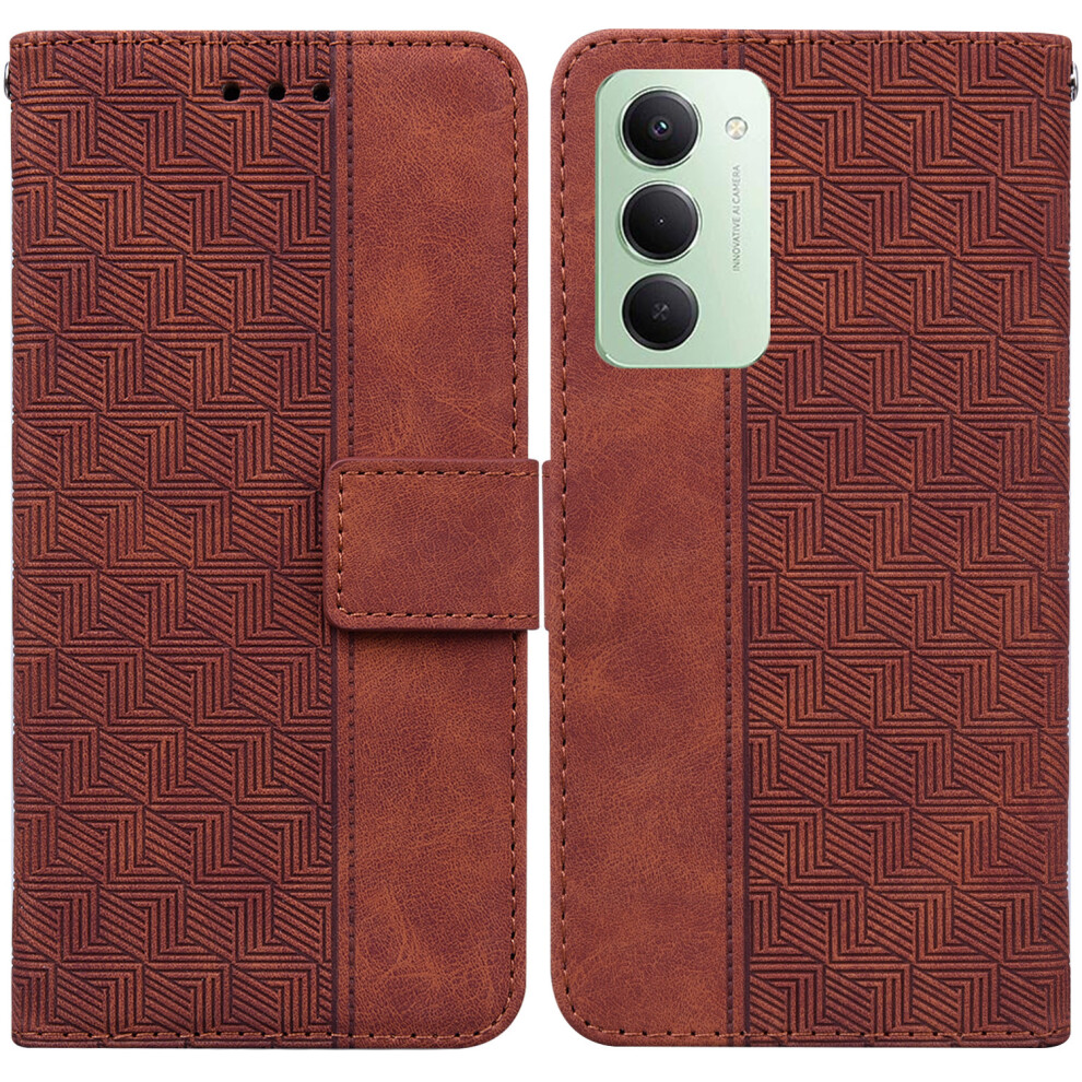 (Brown) For Xiaomi Redmi 15 5G (Global) (169Mm) Case Geometry Pattern Leather Wallet Phone Cover With Wrist Strap Brown 6914276488643